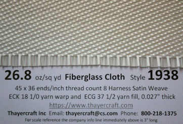 Style 1938 26.8 oz/sq yd fiberglass cloth with construction data